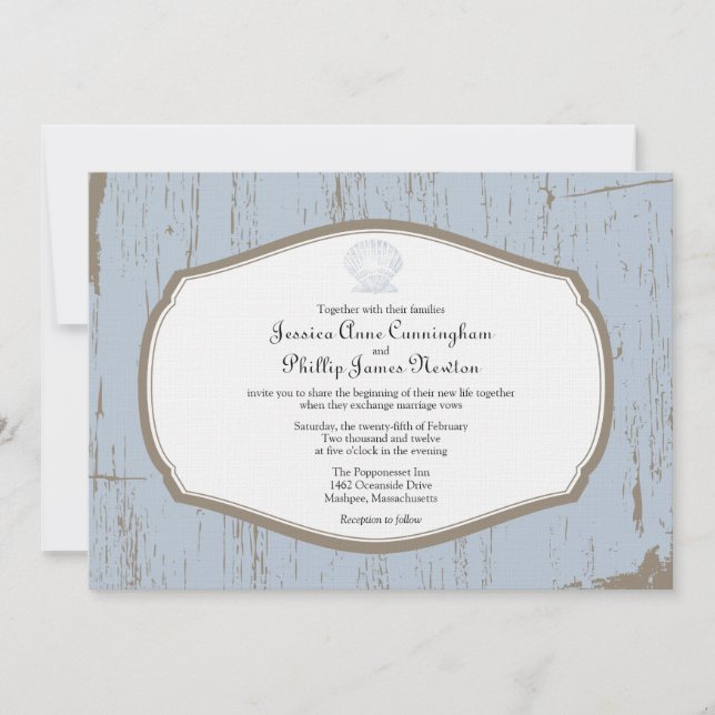 Invitación Boda Rustic Beach con cubierta de vieira (Anverso)