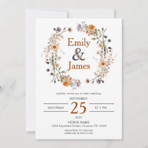 Invitación Boda Rustic Boho Fall Wildflowers