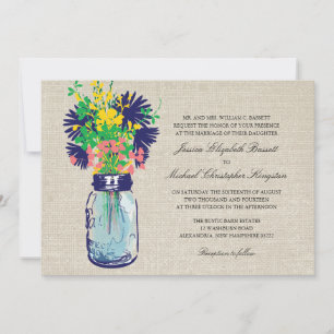 Invitación Boda Rustic Burlap Mason Jar Wildflowers