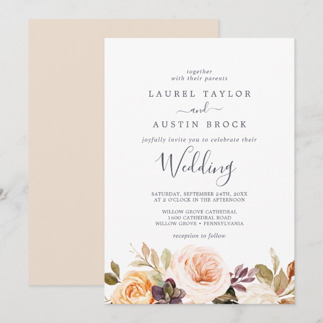Invitación Boda Rustic Earth Florals (Anverso / Reverso)