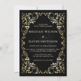 Invitación Boda Rustic Elegant Ornamental Black Gold