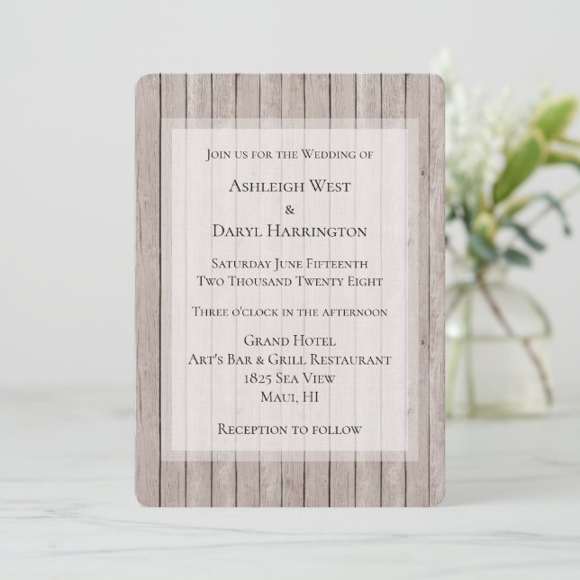 Invitación Boda Rustic Faux Brown Wood (Anverso de pie)