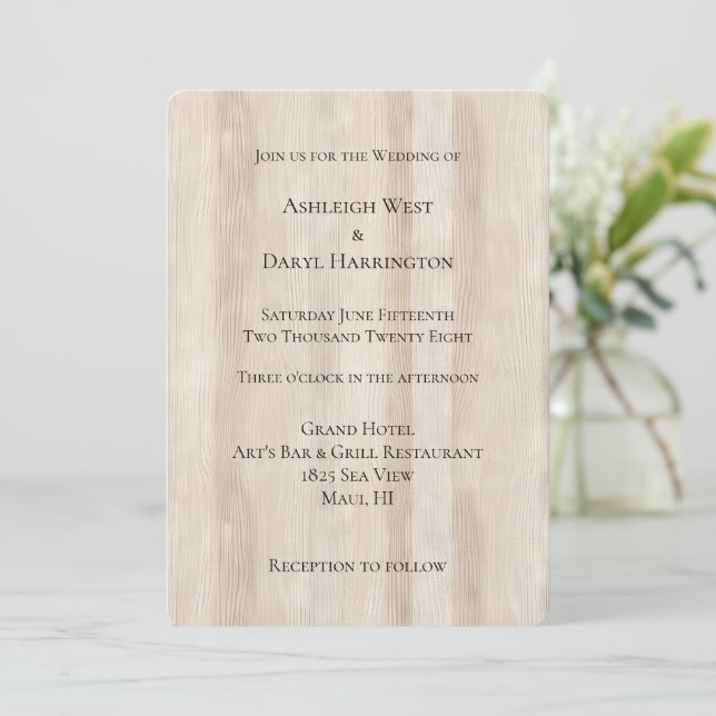 Invitación Boda Rustic Faux Cream White Wood (Anverso de pie)