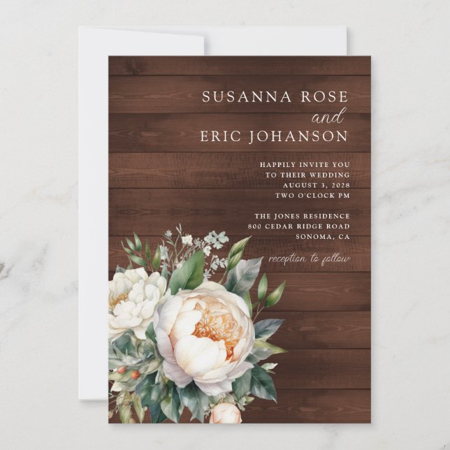 Invitación Boda Rustic Floral Wood (Anverso)