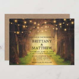 Invitación Boda Rustic Forest Path String Lights Kraft