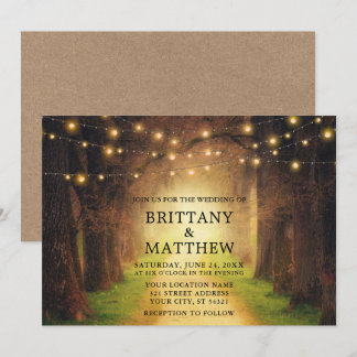 Invitación Boda Rustic Forest Path String Lights Kraft