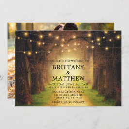 Invitación Boda Rustic Forest Path String Lights Photo