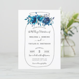 Invitación Boda Rustic Indigo Peony Mason Jar