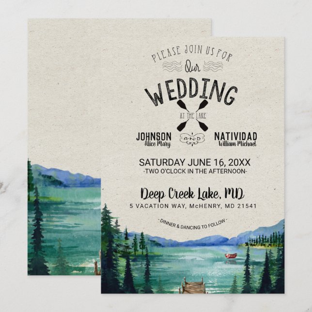 Invitación Boda Rustic Lakeside (Anverso / Reverso)