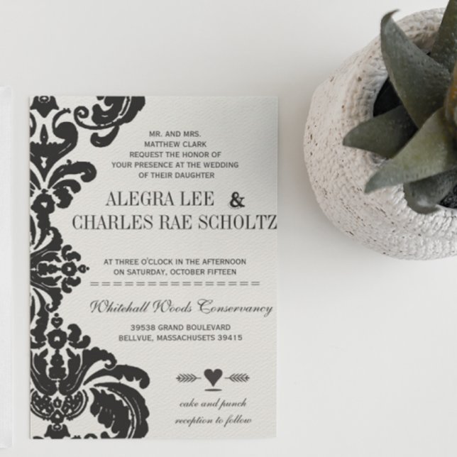 Invitación Boda Rustic Luxe Vintage Black Damask invita (Subido por el creador)