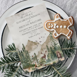 Invitación Boda Rustic Mountain Woodland Forest Animals