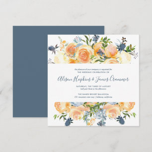 Invitación Boda Rustic Peach Peony Floral Bouquet SQ