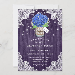 Invitación Boda Rustic Purple and Blue Hydrangea