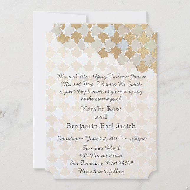 Invitación Boda Rustic Romance | Faux Relieve metalizado dora (Anverso)