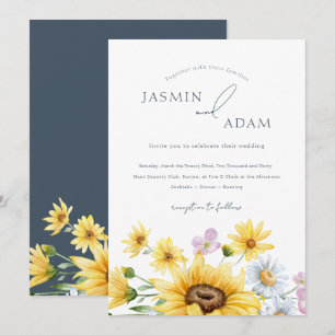 Invitación Boda Rustic Royal Blue Opulence Sunflowers