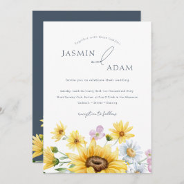 Invitación Boda Rustic Royal Blue Opulence Sunflowers