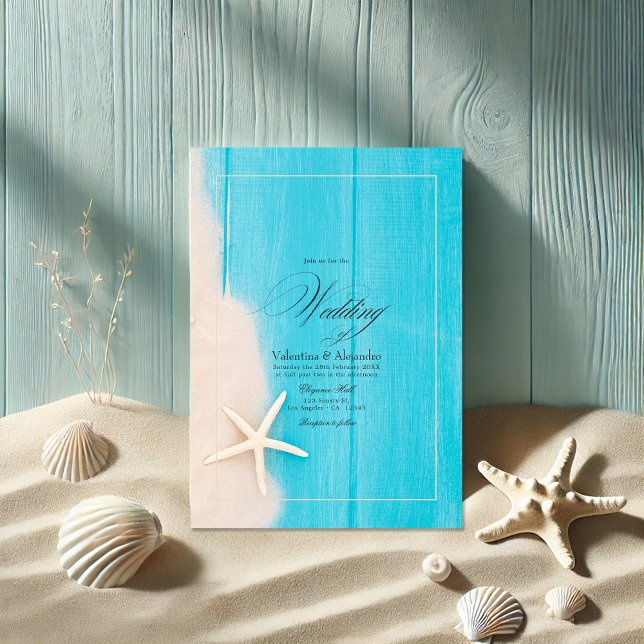 Invitación Boda Rustic Starfish and Ocean Vibes Beach (Rustic Starfish and Ocean Vibes Beach Wedding Invitation)