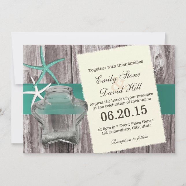 Invitación Boda Rustic Starfish & Mason Jar Beach (Anverso)