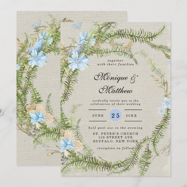 Invitación Boda Rustic Summer Fern Wreath (Anverso / Reverso)