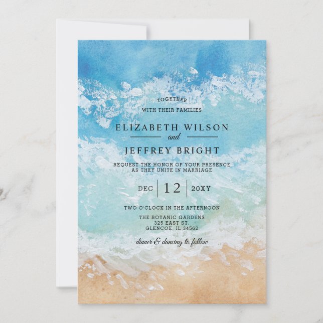 Invitación Boda Rustic Watercolor Summer Sea Beach (Anverso)