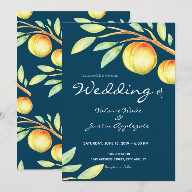 Invitación Boda Rustic Watercolor Sweet Peaches (Anverso / Reverso)