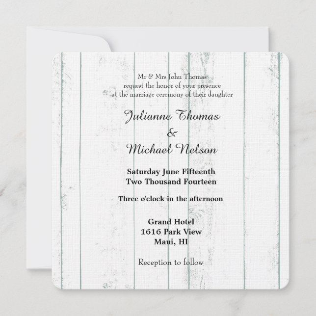 Invitación Boda Rustic White Wood (Anverso)