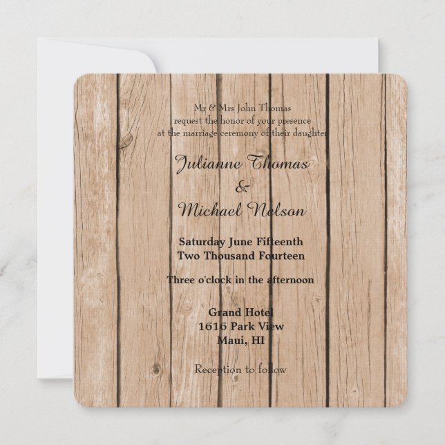Invitación Boda Rustic Wood (Anverso)