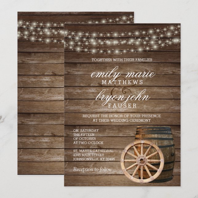 Invitación Boda Rustic Wood Barrel (Anverso / Reverso)