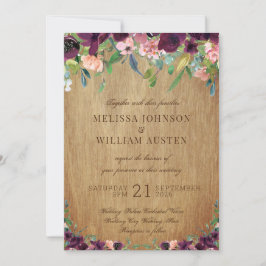 Invitación Boda Rustic Wood Floral Marsala
