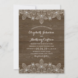 Invitación Boda Rustic Wood Lace y Pearls