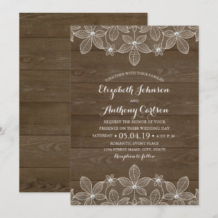 Invitación Boda Rustic Wood Lace y Pearls