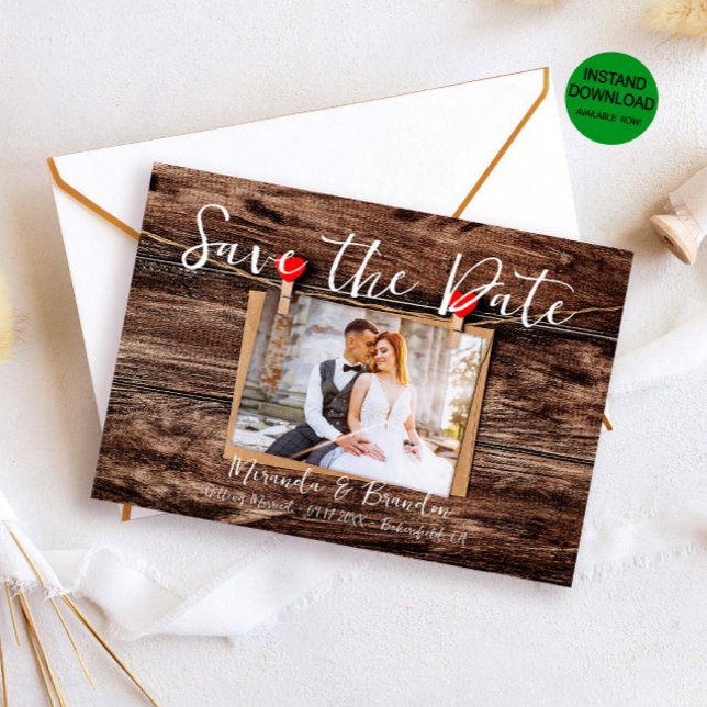 Invitación Boda Rustic Wood Photo Wedding Salva la fecha (Subido por el creador)