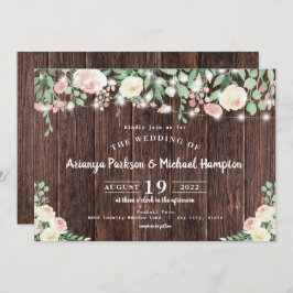 Invitación Boda Rustic Wood Rubor Floral Lights