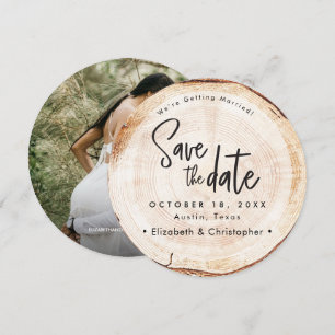 Invitación Boda Rustic Wood Slice Save the Date