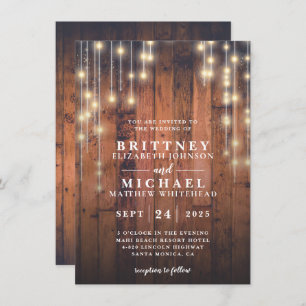 Invitación Boda Rustic Wood String Lights