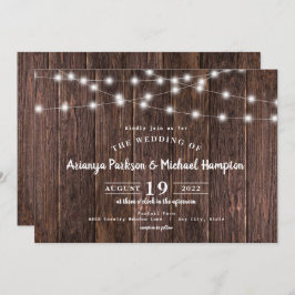 Invitación Boda Rustic Wood String Lights
