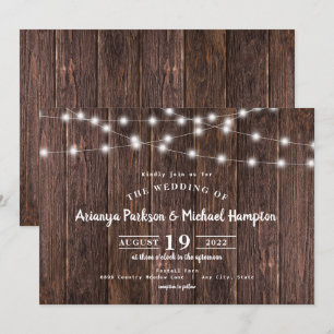 Invitación Boda Rustic Wood String Lights