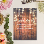 Invitación Boda Rustic Wood String Lights<br><div class="desc">Esta rústica plantilla de invitación a la boda inspirada en el boho presenta luces de cuerda con un fondo rústico de madera marrón. Todos los estilos de texto,  colores,  tamaños se pueden modificar para adaptarlos a sus necesidades.</div>