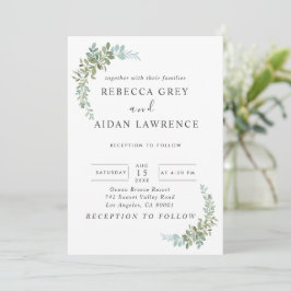 Invitación Boda Rústica Acuarela de Eucalipto Verde Suave