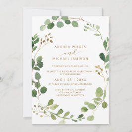 Invitación Boda Rústica Acuarela Eucalipto Verde Madera