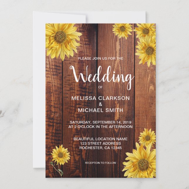 Invitación Boda rústica acuarela girasoles de campo (Anverso)