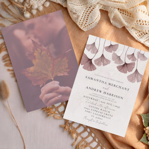 Invitación Boda rústica acuarela terracota Ginkgo