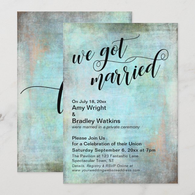 Invitación Boda Rústica Acuática Nos Casamos Solo Recepción (Anverso / Reverso)