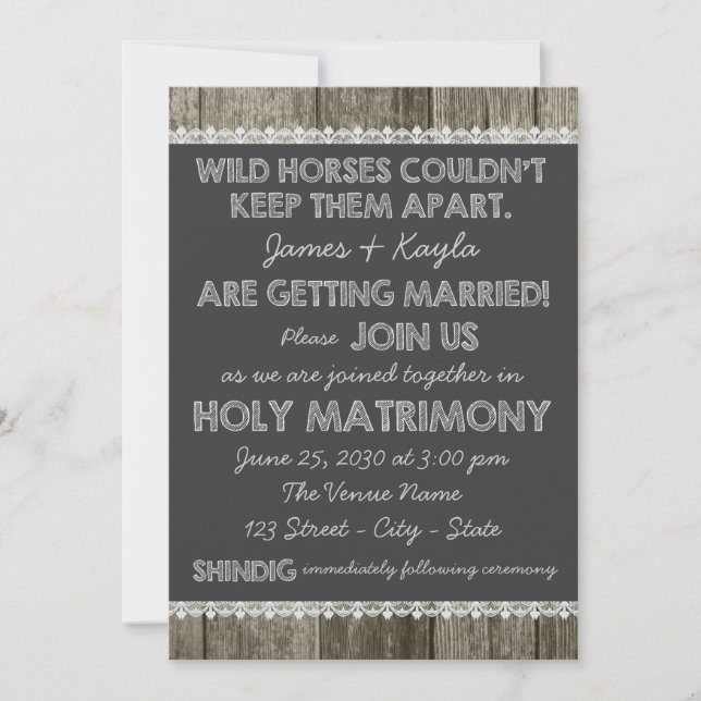 Invitación Boda Rústica Antiguo Estilo Pizarra (Anverso)