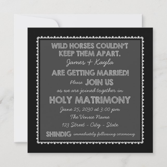 Invitación Boda Rústica Antiguo Estilo Pizarra (Anverso)
