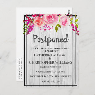 Invitación Boda Rústica Aplazada con Floral Rosa