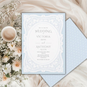 Invitación Boda rústica azul de encaje blanco vintage