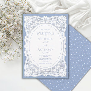 Invitación Boda rústica azul encaje blanco vintage