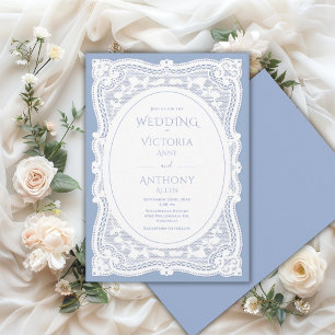 Invitación Boda Rústica Azul Encaje Blanco Vintage
