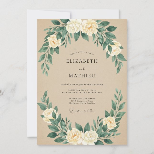 Invitación Boda Rústica Beige del Bosque (Anverso)